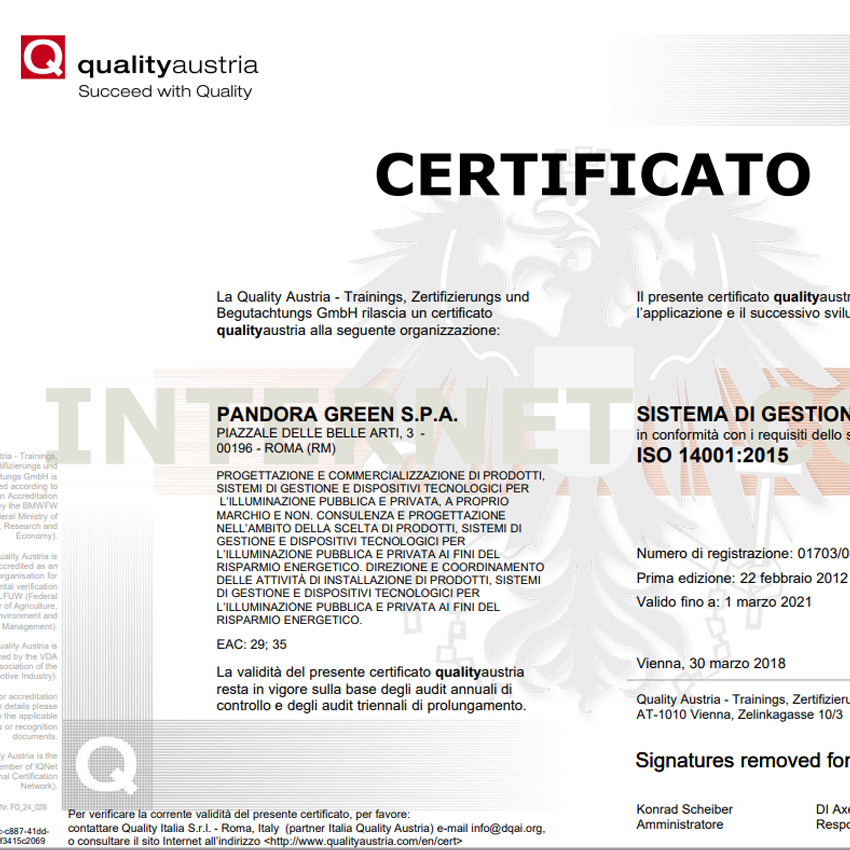 PandoraGreen - Certificazioni - ISO 14001 Austria
